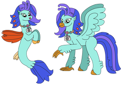 Size: 3060x2157 | Tagged: safe, artist:supahdonarudo, oc, oc only, oc:sea lilly, classical hippogriff, hippogriff, seapony (g4), camera, high res, jewelry, necklace, raised leg, simple background, story included, transparent background