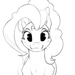 Size: 3200x3200 | Tagged: safe, artist:aquaticvibes, pinkie pie, earth pony, pony, blushing, cute, diapinkes, female, high res, looking at you, mare, monochrome, simple background, sketch, smiling, smiling at you, solo, white background