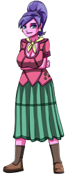 Size: 1416x3600 | Tagged: safe, artist:artemis-polara, cookie crumbles, human, equestria girls, g4, boots, breasts, busty cookie crumbles, cleavage, clothes, dress, equestria girls-ified, female, scarf, shirt, shoes, simple background, solo, transparent background
