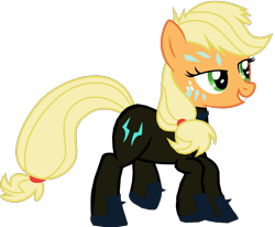 Size: 1280x1054 | Tagged: safe, artist:benpictures1, applejack, earth pony, pony, comic:the storm kingdom, g4, my little pony: the movie, bad end, bodysuit, clothes, command 6, commander applejack, crystal of light, female, inkscape, mare, simple background, solo, transparent background, vector