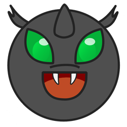 Size: 1000x1000 | Tagged: safe, artist:rumstone, oc, oc only, oc:rumstone, changeling, changeling ears, changeling oc, discord (program), ears, emoticon, eye, fangs, glare, green changeling, green eyes, happy, horn, icon, krita, male, round, simple background, smiling, solo, stars, transparent background