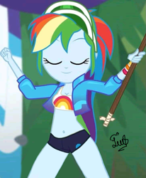 Size: 723x879 | Tagged: safe, artist:flutteryaylove, edit, edited screencap, screencap, rainbow dash, equestria girls, equestria girls series, g4, sunset's backstage pass!, spoiler:eqg series (season 2), belly button, eyes closed, female, smiling, solo