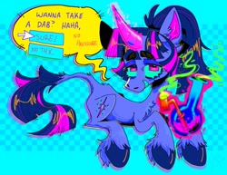 Size: 2048x1583 | Tagged: safe, artist:icky_slicky, twilight sparkle, pony, unicorn, g4, bong, color porn, colored hooves, curved horn, dab rig, drug use, drugs, ear fluff, eyebrows, eyebrows visible through hair, highlight sparkle, horn, looking at you, lying down, magic, marijuana, ponytail, smiling, smiling at you, solo, telekinesis, unicorn twilight, unshorn fetlocks