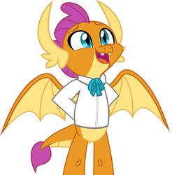 Size: 5144x5232 | Tagged: safe, alternate version, artist:disneymarvel96, artist:jhayarr23, edit, vector edit, smolder, dragon, g4, marks for effort, bowtie, clothes, dragoness, female, open mouth, ribbon bow tie, shirt, show accurate, simple background, solo, white background