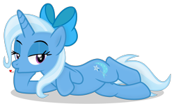 Size: 3000x1794 | Tagged: safe, artist:grapefruit-face, trixie, pony, unicorn, g4, base used, bedroom eyes, blowing a kiss, bow, female, looking to the right, lying down, mare, show accurate, simple background, sultry pose, transparent background