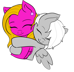 Size: 900x873 | Tagged: artist needed, safe, oc, oc only, oc:silver, oc:silver edge, oc:wild strykes, pegasus, pony, bust, cute, hug, simple background, transparent background
