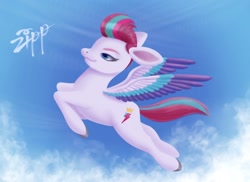 Size: 2368x1722 | Tagged: safe, artist:tetsunoshin, zipp storm, pegasus, pony, g5, female, flying, mare, sky