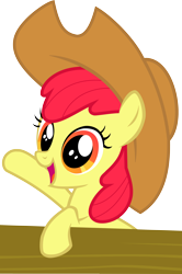 Size: 2652x3987 | Tagged: safe, artist:irisiter, apple bloom, earth pony, pony, g4, the last roundup, cowboy hat, female, filly, hat, high res, open mouth, open smile, raised hoof, simple background, smiling, solo, transparent background, vector