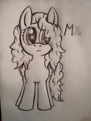 Size: 720x960 | Tagged: safe, artist:milledpurple, oc, oc only, pegasus, pony, female, frown, lineart, mare, pegasus oc, signature, solo, traditional art, wings