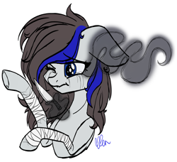Size: 2945x2686 | Tagged: safe, artist:donnie-moon, oc, oc only, earth pony, pony, bandage, bust, crying, earth pony oc, female, high res, leg wraps, mare, one eye closed, signature, simple background, solo, sombra eyes, white background, wink