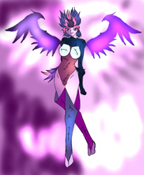Size: 1400x1700 | Tagged: safe, artist:foxgearstudios, sci-twi, twilight sparkle, equestria girls, g4, clothes, duality, female, midnight sparkle, solo, spread wings, wings