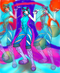 Size: 1400x1700 | Tagged: safe, artist:foxgearstudios, dj pon-3, vinyl scratch, human, g4, abstract background, clothes, female, humanized, sunglasses