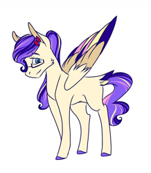 Size: 1131x1300 | Tagged: safe, artist:artfestation, oc, oc only, pegasus, pony, colored hooves, female, magical lesbian spawn, mare, offspring, parent:fluttershy, parent:twilight sparkle, parents:twishy, pegasus oc, simple background, smiling, white background, wings