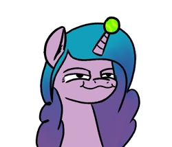 Size: 700x600 | Tagged: safe, artist:f0f0r3, izzy moonbow, pony, unicorn, g5, my little pony: a new generation, ball, faic, female, horn, horn impalement, hornball, izzy's tennis ball, mare, reaction, smiling, smug, solo, tennis ball