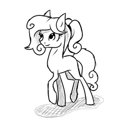 Size: 1800x1800 | Tagged: safe, artist:joan-grace, oc, oc only, earth pony, pony, earth pony oc, female, lineart, mare, monochrome, raised hoof, smiling, solo