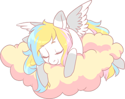 Size: 1160x918 | Tagged: safe, artist:lavvythejackalope, oc, oc only, pegasus, pony, cloud, coat markings, commission, eyes closed, on a cloud, pegasus oc, simple background, sleeping, socks (coat markings), solo, transparent background, two toned wings, wings, ych result