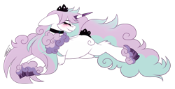 Size: 1345x688 | Tagged: safe, artist:inspiredpixels, oc, oc only, pony, ponyta, blushing, choker, colored hooves, crossover, floppy ears, horn, pokémon, signature, simple background, smiling, solo, transparent background
