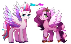 Size: 1031x631 | Tagged: safe, artist:riukime, pipp petals, zipp storm, pegasus, pony, g5, adorapipp, adorazipp, cute, female, hair over one eye, mare, pipp is short, royal sisters (g5), siblings, simple background, sisters, white background, zipp is tall