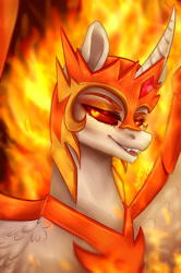 Size: 1280x1932 | Tagged: safe, artist:copshop, daybreaker, alicorn, pony, g4, armor, bedroom eyes, female, horn, mare, solo