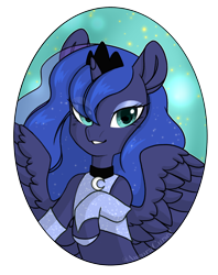Size: 2244x2832 | Tagged: safe, artist:auroracursed, princess luna, alicorn, fairy, fairy pony, original species, pony, g4, cute, eye clipping through hair, female, grin, high res, looking at you, lunabetes, magic winx, mare, simple background, smiling, smiling at you, solo, sparkles, spread wings, transparent background, wings, winx club