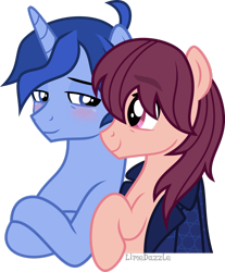 Size: 1920x2320 | Tagged: safe, artist:limedazzle, oc, oc only, oc:allen, oc:james, earth pony, pony, unicorn, blushing, clothes, gay, male, simple background, stallion, transparent background