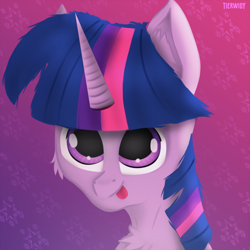 Size: 1000x1000 | Tagged: safe, artist:tierwidy, twilight sparkle, alicorn, pony, unicorn, g4, bust, cheek fluff, chest fluff, cute, digital art, ear fluff, female, gradient background, happy, mare, portrait, smiling, solo, tongue out, twilight sparkle (alicorn)