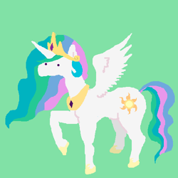 Size: 500x500 | Tagged: safe, artist:askpinkiepieandfriends, part of a set, princess celestia, alicorn, pony, g4, 1000 hours in ms paint, crown, female, green background, hoof shoes, jewelry, mare, peytral, raised hoof, regalia, simple background, solo, spread wings, wings