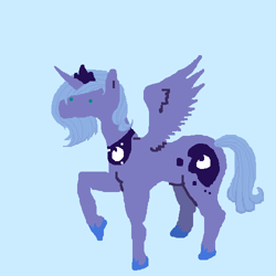 Size: 500x500 | Tagged: safe, artist:askpinkiepieandfriends, part of a set, princess luna, alicorn, pony, g4, 1000 hours in ms paint, blue background, crown, female, jewelry, mare, raised hoof, regalia, s1 luna, simple background, solo, spread wings, wings