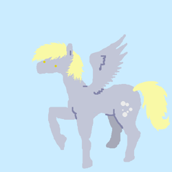 Size: 500x500 | Tagged: safe, artist:askpinkiepieandfriends, part of a set, derpy hooves, pegasus, pony, g4, blue background, female, mare, raised hoof, simple background, solo, spread wings, wings