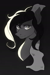 Size: 1280x1920 | Tagged: safe, artist:orfartina, pony, black background, bust, grayscale, looking at you, monochrome, simple background, solo