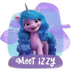 Size: 1500x1500 | Tagged: safe, izzy moonbow, pony, unicorn, g5, official, amazon.com, female, mare, simple background, solo, text, white background
