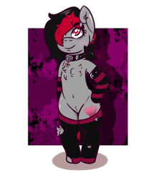 Size: 1005x1111 | Tagged: safe, artist:lazerblues, oc, oc only, oc:miss eri, earth pony, pony, black and red mane, clothes, collar, socks, solo, striped socks, two toned mane