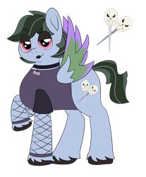 Size: 1273x1536 | Tagged: safe, artist:colorcodetheartist, oc, oc only, oc:snipp scissors, pegasus, pony, g5, my little pony: a new generation, dreamworks face, goth, magical lesbian spawn, makeup, offspring, parent:pipp petals, parent:zipp storm, parents:petalstorm, product of incest, unshorn fetlocks