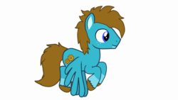 Size: 1280x720 | Tagged: safe, artist:edelweiss, oc, oc only, oc:carbon, pegasus, pony, animated, blue eyes, brown mane, colored wings, eyes closed, falling, flapping wings, flying, gif, male, multicolored wings, pegasus oc, show accurate, solo, stallion, unshorn fetlocks, wings