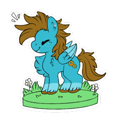 Size: 1562x1623 | Tagged: safe, artist:kawaiipicnic, oc, oc only, oc:carbon, pegasus, pony, brown mane, chibi, colored wings, cute, eyes closed, fluffy, grass, happy, male, multicolored wings, pegasus oc, simple background, smiling, solo, transparent background, unshorn fetlocks, wings