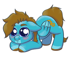 Size: 1200x1100 | Tagged: safe, artist:vernon_n_n, oc, oc only, oc:carbon, pegasus, pony, big eyes, blue eyes, blushing, brown mane, chibi, colored wings, cute, freckles, multicolored wings, pegasus oc, simple background, smiling, transparent background, unshorn fetlocks, wings