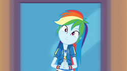 Size: 3410x1920 | Tagged: safe, screencap, rainbow dash, equestria girls, equestria girls series, g4, run to break free, spoiler:eqg series (season 2), clothes, cute, cutie mark, cutie mark on clothes, dashabetes, female, geode of super speed, hoodie, jewelry, magical geodes, necklace, smiling, solo