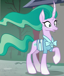 Size: 535x628 | Tagged: safe, screencap, mistmane, pony, unicorn, campfire tales, g4, cropped, curved horn, female, horn, mare, raised hoof, shocked, solo, wide eyes