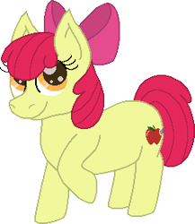 Size: 250x288 | Tagged: safe, artist:yoshachu, apple bloom, earth pony, pony, g4, apple bloom's bow, bow, female, filly, hair bow, raised hoof, simple background, smiling, solo, transparent background