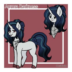 Size: 610x610 | Tagged: safe, artist:obsidiean, oc, oc only, oc:aurora darkness, pony, unicorn, female, horn, magical gay spawn, mare, offspring, parent:king sombra, parent:shining armor, parents:shiningsombra, reference sheet, solo, unicorn oc