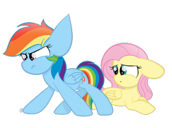 Size: 1451x1080 | Tagged: safe, artist:sugarcloud12, fluttershy, rainbow dash, pegasus, pony, g4, floppy ears, lying down, prone, protecting, simple background, transparent background