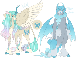 Size: 2000x1546 | Tagged: safe, artist:arexstar, oc, oc only, oc:melody, oc:tundra borealis, hybrid, kirin, anthro, unguligrade anthro, cloven hooves, simple background, unshorn fetlocks, white background