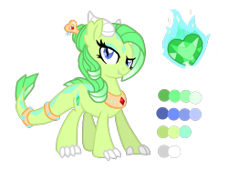 Size: 1024x765 | Tagged: safe, artist:eeveewhite97, oc, oc only, oc:emerald blaze, dracony, hybrid, cutie mark, female, interspecies offspring, jewelry, looking at you, offspring, parent:rarity, parent:spike, parents:sparity, peytral, reference sheet, ring, simple background, solo, tail, tail ring, transparent background