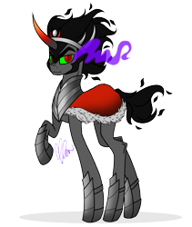 Size: 1024x1214 | Tagged: safe, artist:donnie-moon, king sombra, pony, unicorn, g4, clothes, horn, male, raised hoof, signature, simple background, solo, sombra eyes, stallion, transparent background