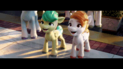 Size: 800x450 | Tagged: safe, screencap, pegasus, pony, g5, my little pony: a new generation, spoiler:my little pony: a new generation, 3d, animated, background pony, excited, foal, gif, happy, pippsqueaks, smiling, unnamed character, unnamed pony, wings, youtube link