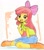 Size: 1407x1590 | Tagged: safe, artist:fuyugi, apple bloom, equestria girls, g4, adorabloom, belt, blushing, boots, bow, clothes, cute, hair bow, jeans, looking at you, pants, shirt, shoes, solo, traditional art