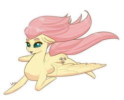 Size: 1000x803 | Tagged: safe, artist:inkypuso, fluttershy, pegasus, pony, g4, female, floppy ears, mare, open mouth, simple background, solo, spread wings, white background, wings