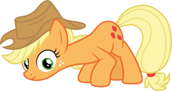 Size: 5635x3000 | Tagged: safe, artist:cloudy glow, applejack, earth pony, pony, g4, hearthbreakers, season 5, .ai available, absurd resolution, applejack's hat, cowboy hat, face down ass up, female, freckles, frown, green eyes, hat, looking down, mare, simple background, solo, transparent background, vector