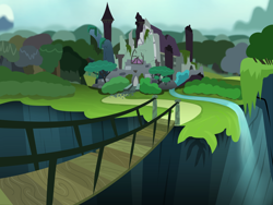 Size: 6658x5000 | Tagged: safe, artist:deroach, equestria project humanized, bridge, castle of the royal pony sisters, everfree forest, fanfic, fanfic art, ruins, waterfall
