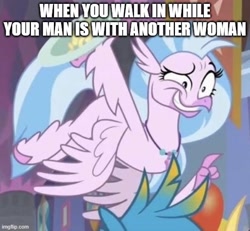Size: 519x480 | Tagged: safe, edit, edited screencap, screencap, gallus, silverstream, hippogriff, g4, season 9, she's all yak, caption, cropped, faic, female, image macro, implied sex, infidelity, male, offscreen character, out of context, ship:gallstream, shipping, straight, text, you look so weird